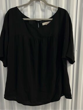 LOFT Black Short-Sleeve Scoop Neck Blouse Size XXL